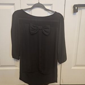 Women's Black Chiffon Bow-Back Blouse
